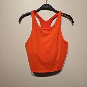 Athleta Cropped Athletic Tank Top with Built in Bra Racerback Orange Large